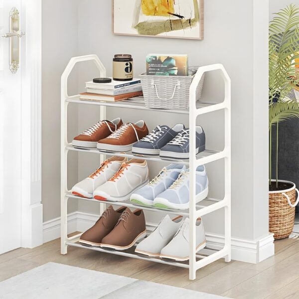 Sapateira Organizador de Sapatos 4 Andares Para até 8 Pares Compacta Leve e Fácil de Montar Ideal para Quartos Closets e Lavanderias PREMIUM (BRANCO)